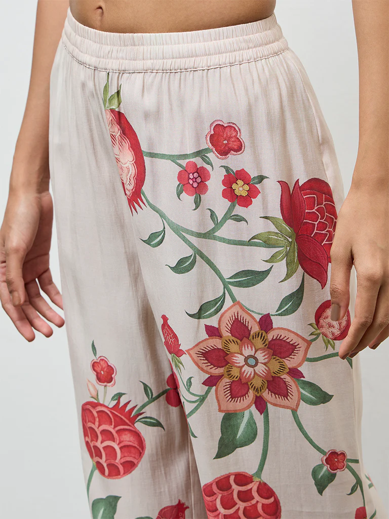 Utsa Light Beige Anar Printed Pants - Image 3