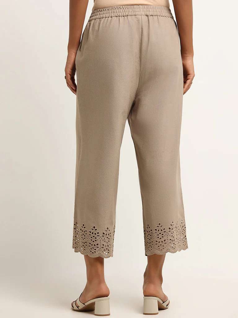 Utsa Light Grey Schiffli Pants - Image 5