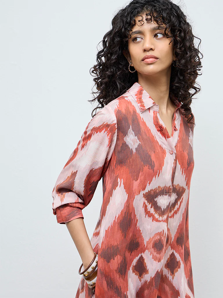 Utsa Light Pink Printed A-Line Kurta - Image 2