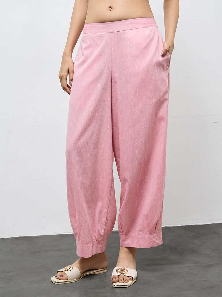 Utsa Light Pink Solid Cotton Harem Pants