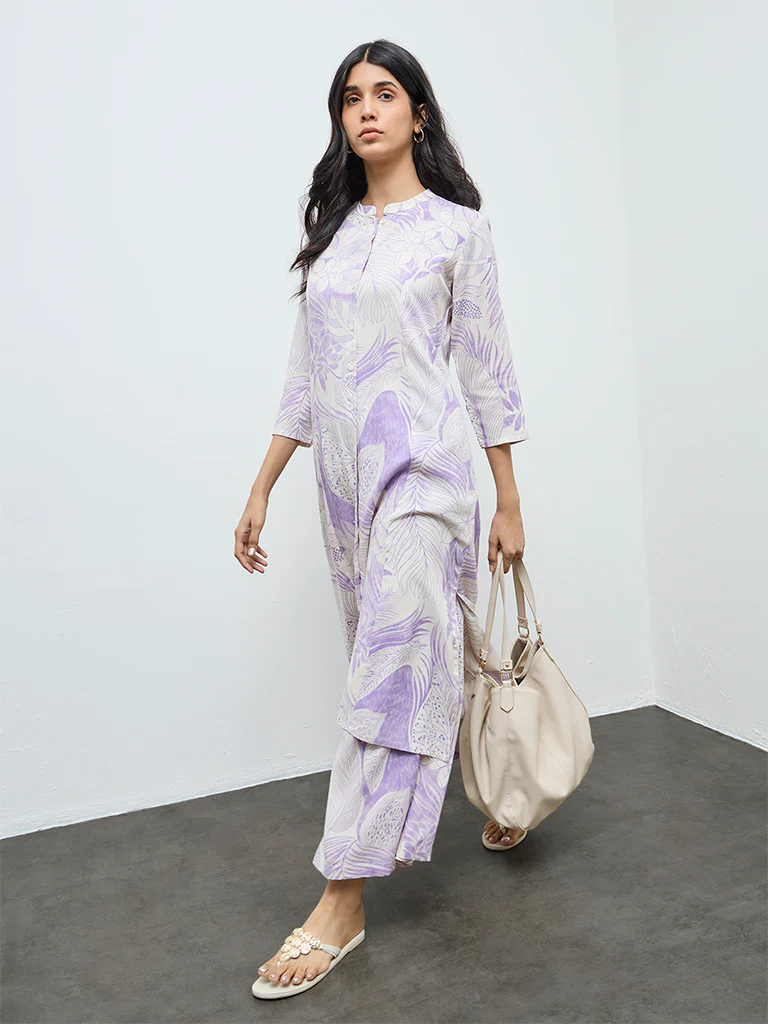 Utsa Lilac Floral A-Line Kurta - Image 2