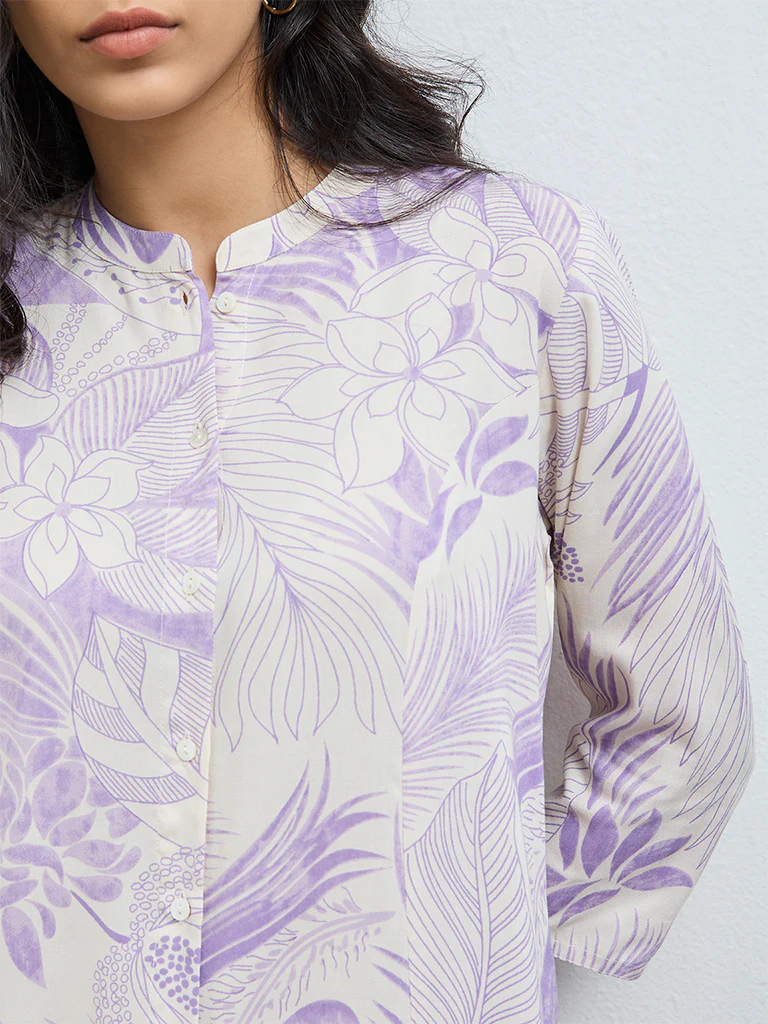 Utsa Lilac Floral A-Line Kurta - Image 3