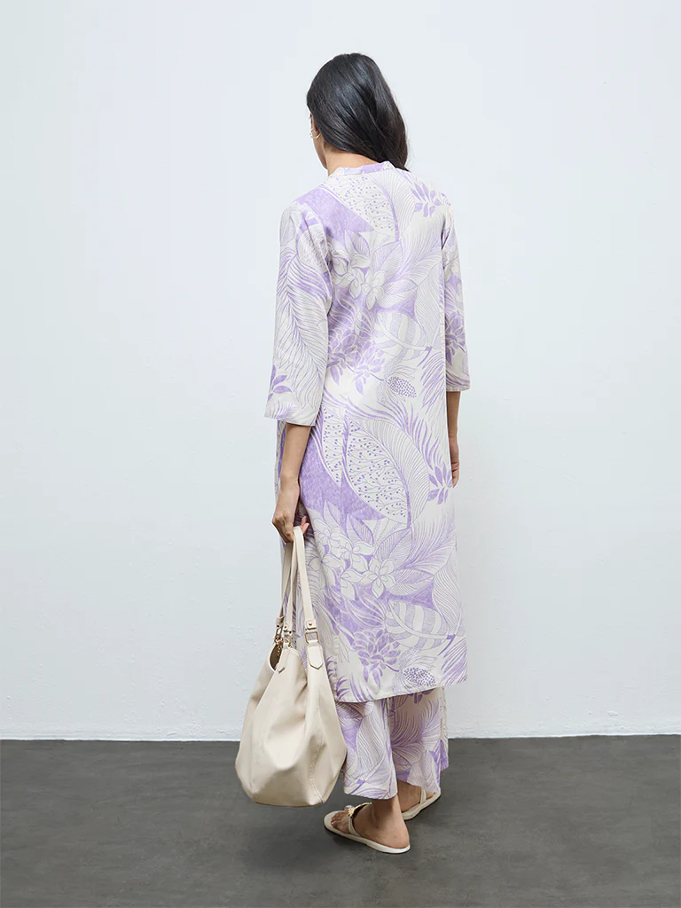 Utsa Lilac Floral A-Line Kurta - Image 4