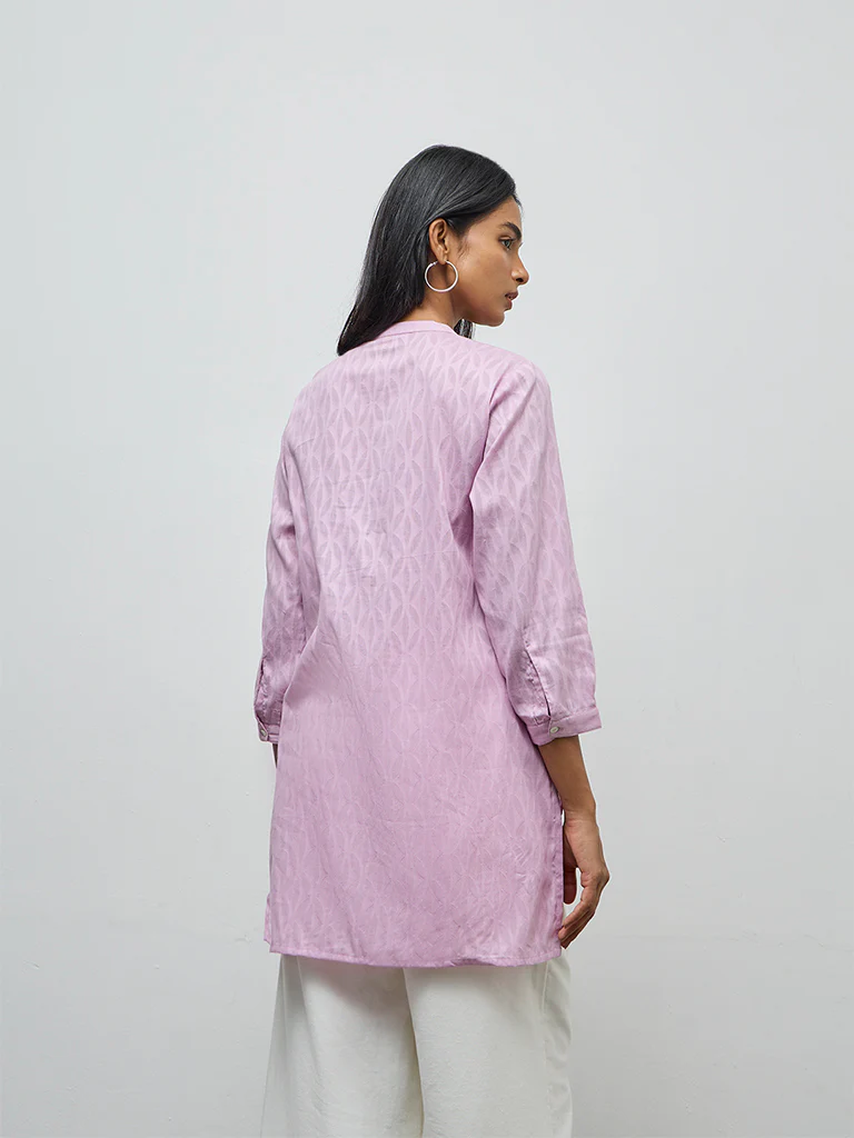 Utsa Lilac Floral Embroidered Cotton-Blend Kurti - Image 4