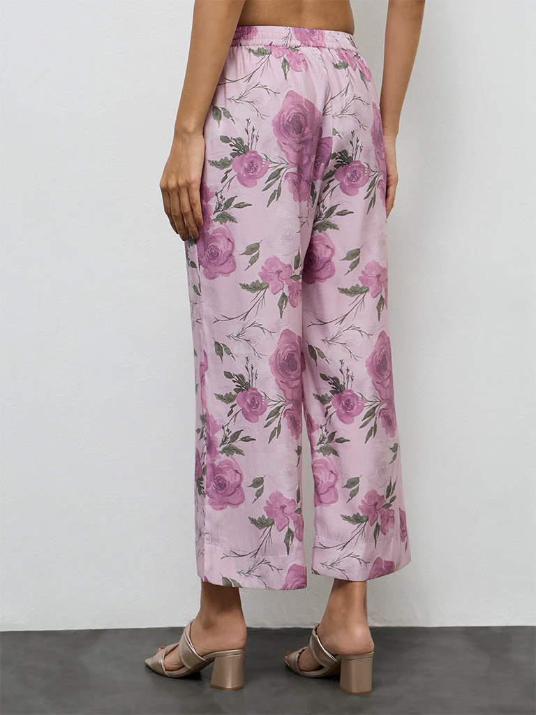 Utsa Lilac Floral Pattern Ethnic Pants - Image 4
