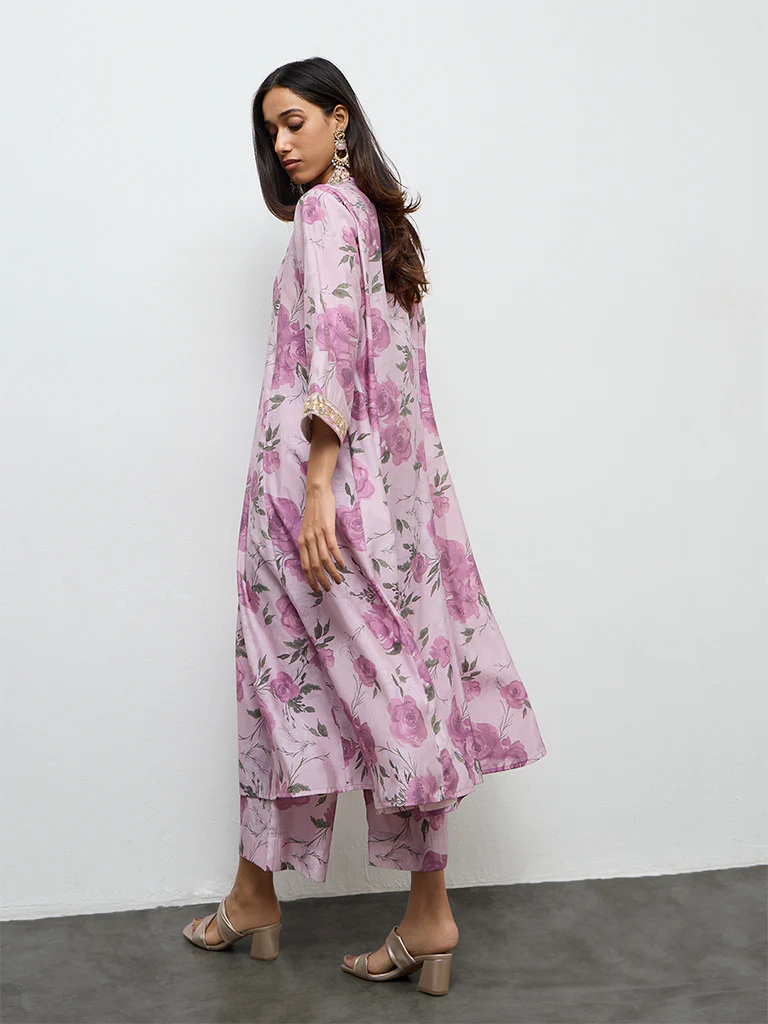 Utsa Lilac Floral Printed A-Line Kurta - Image 4