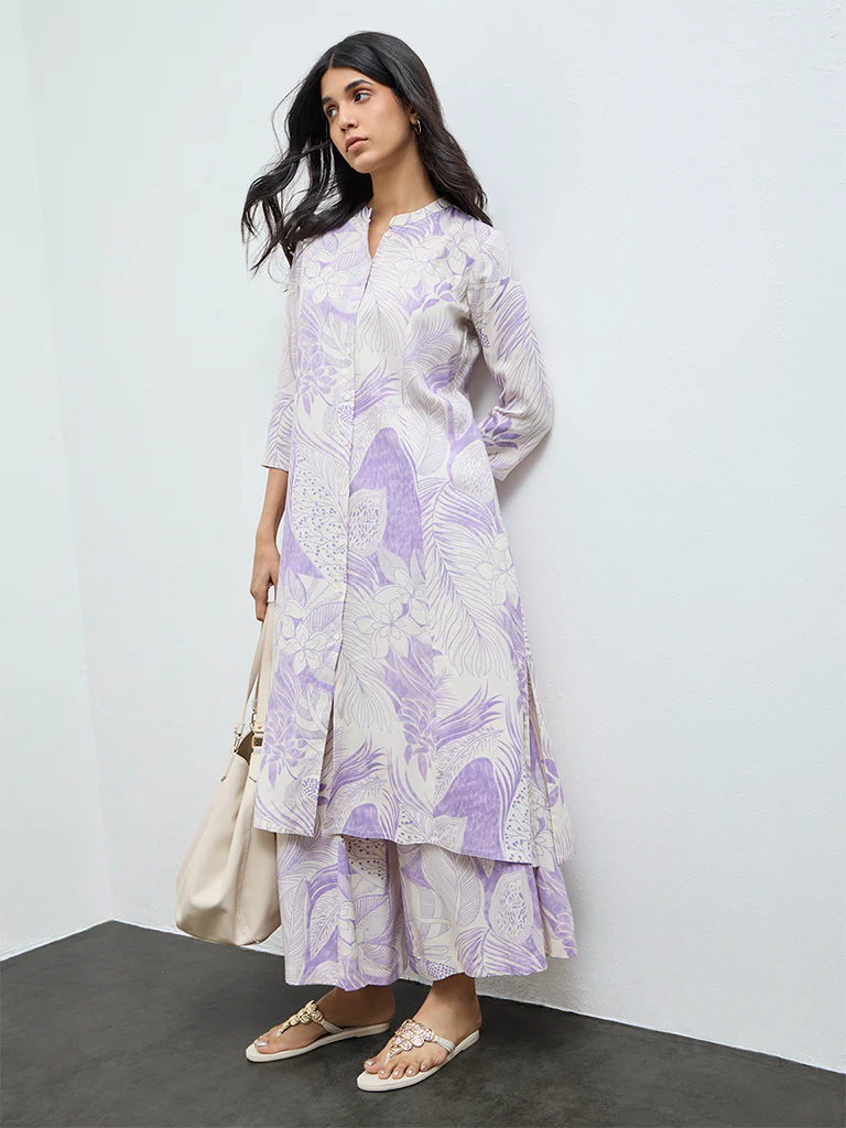 Utsa Lilac Floral Printed Palazzos - Image 2