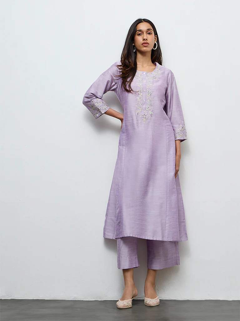 Utsa Lilac Solid Ethnic Pants - Image 2