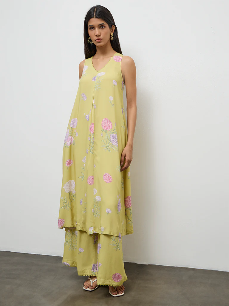 Utsa Lime Floral Design Palazzos - Image 2