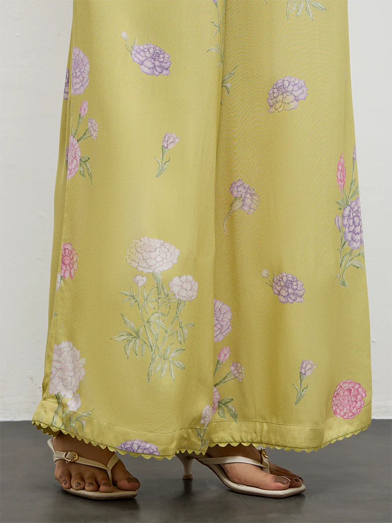 Utsa Lime Floral Design Palazzos - Image 3