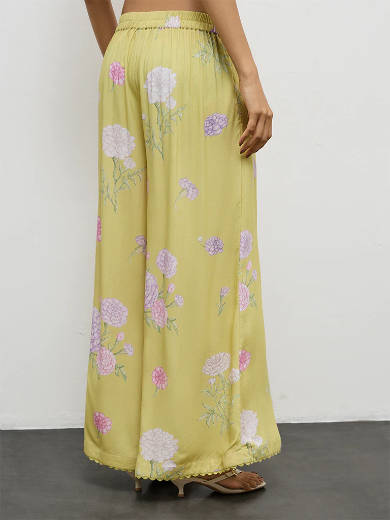 Utsa Lime Floral Design Palazzos - Image 4