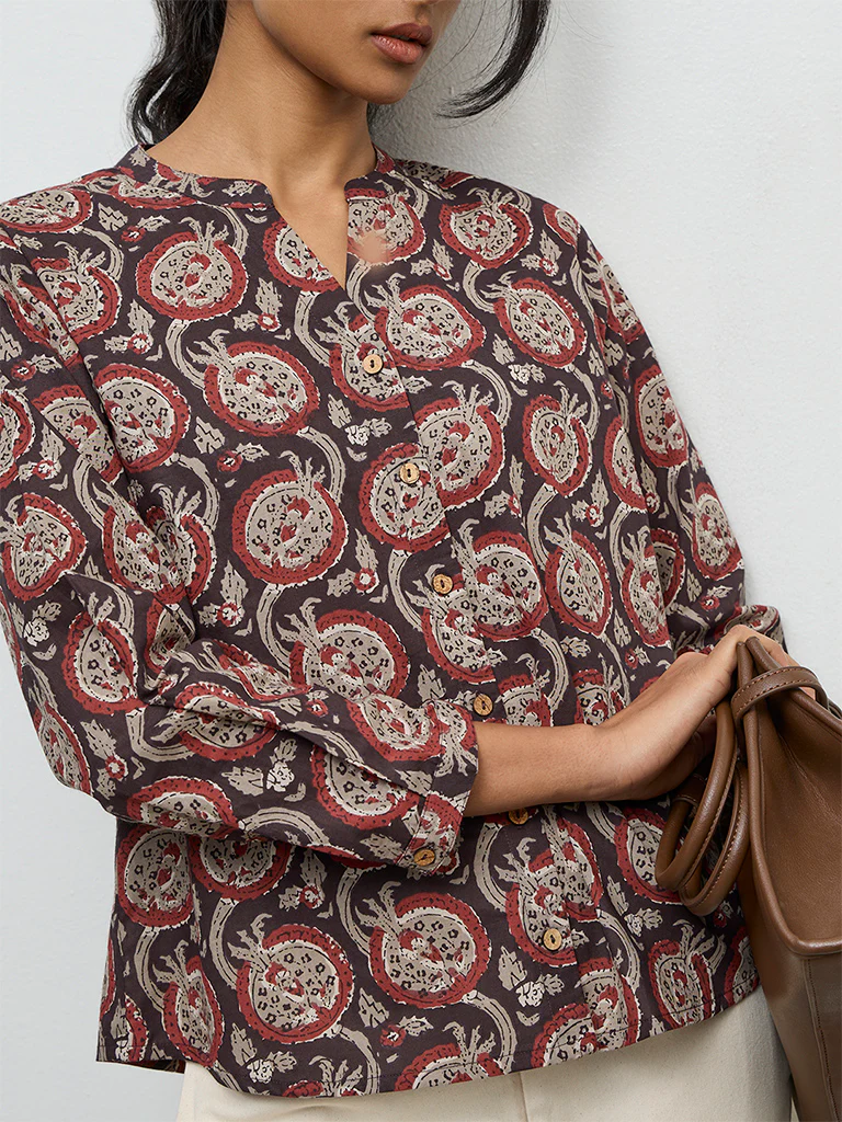 Utsa Maroon Anar Printed Cotton Tunic - Image 3