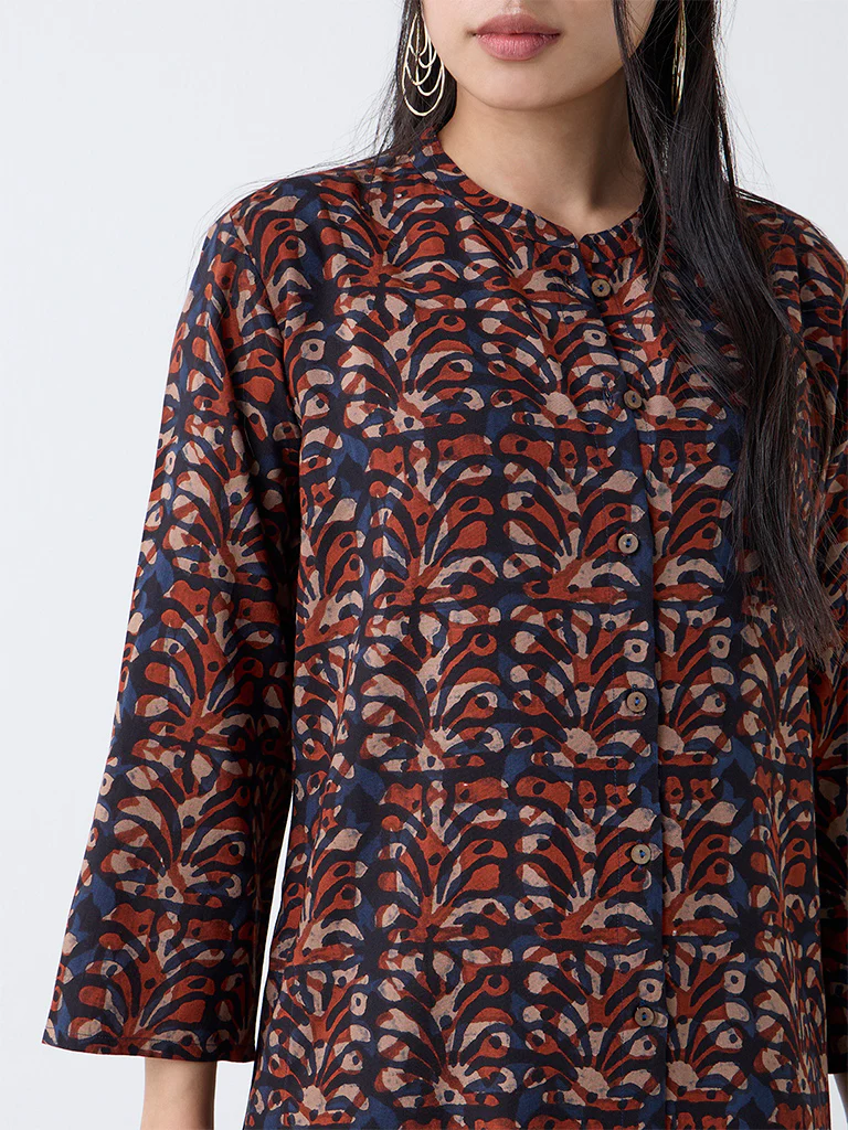 Utsa Maroon Block Print A-Line Kurta - Image 3