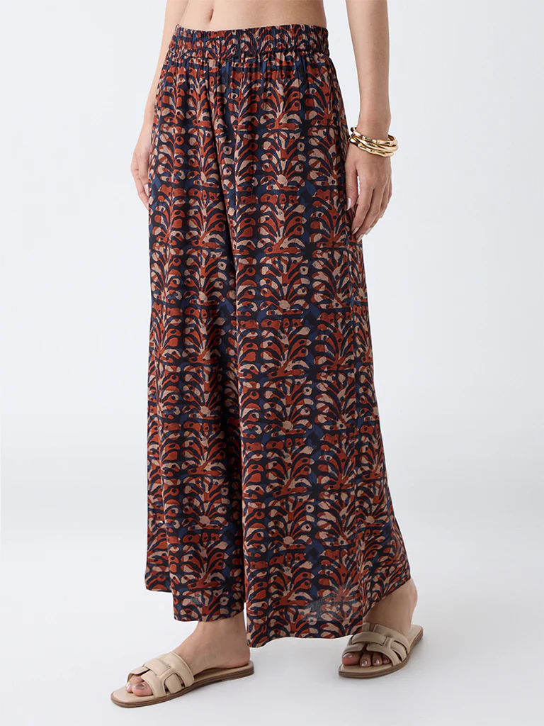 Utsa Maroon Block Print Palazzos