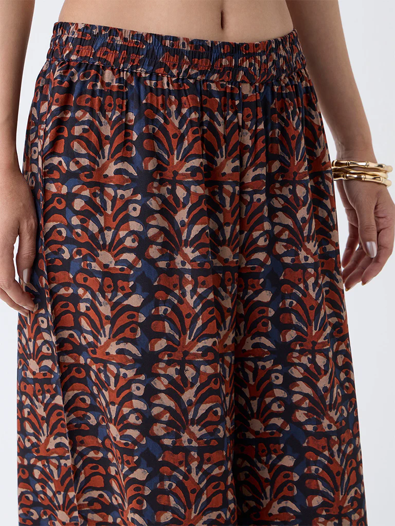 Utsa Maroon Block Print Palazzos - Image 3