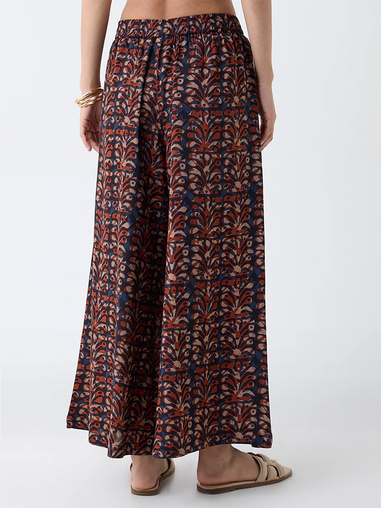 Utsa Maroon Block Print Palazzos - Image 4