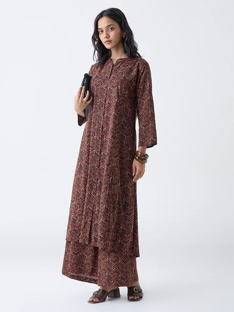 Utsa Maroon Chevron Pattern A-Line Kurta