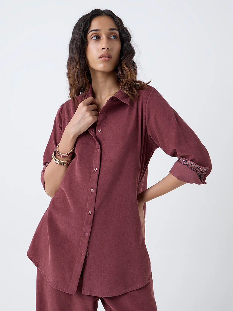 Utsa Maroon Corduroy Cotton Shirt