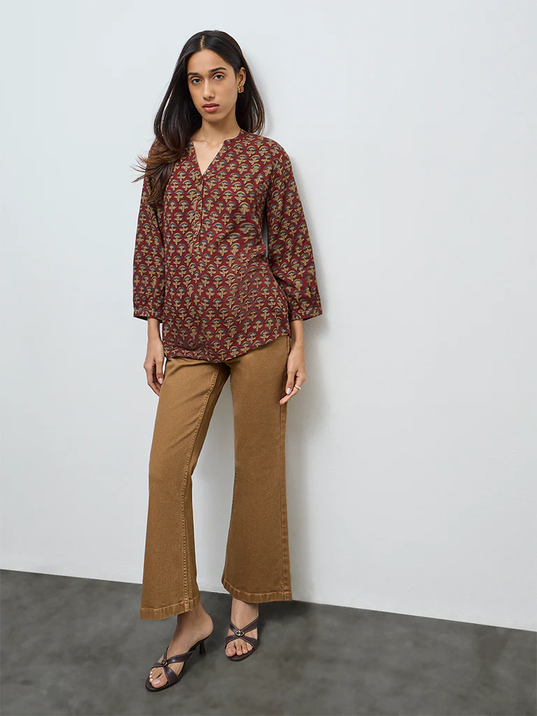 Utsa Maroon Floral Design Tunic - Image 2