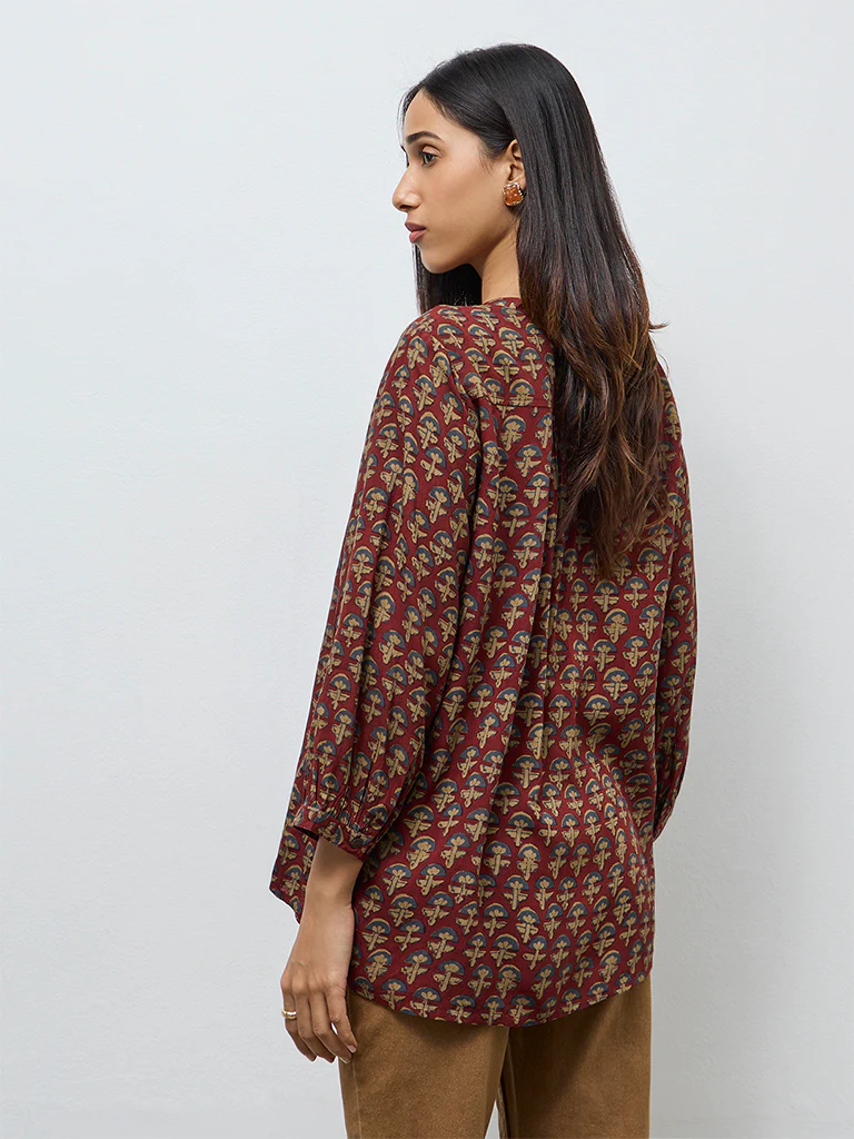 Utsa Maroon Floral Design Tunic - Image 4