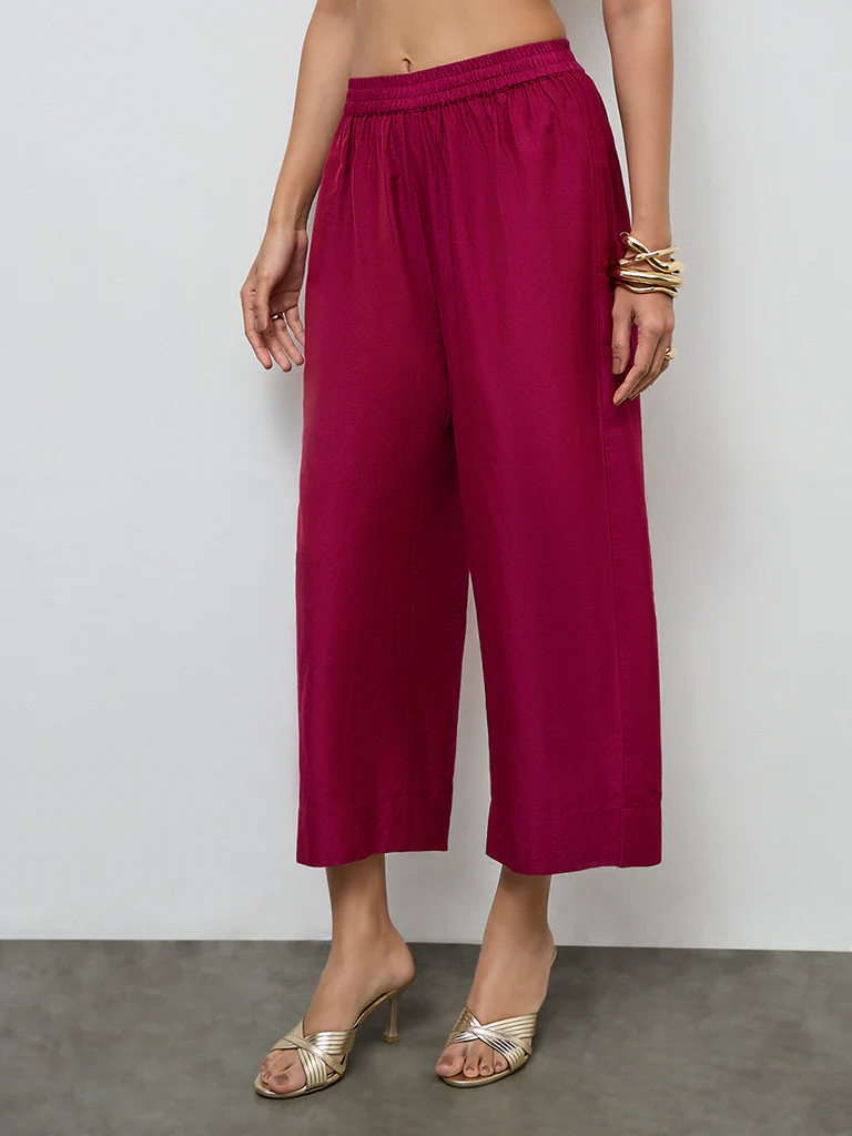 Utsa Maroon Solid Pants