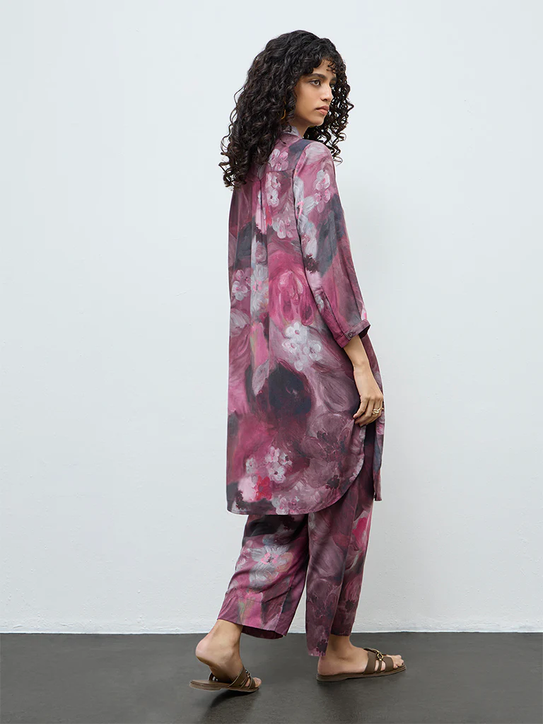 Utsa Mauve Floral Printed A-Line Kurta - Image 4