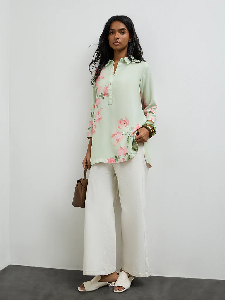 Utsa Mint Floral Pattern Tunic