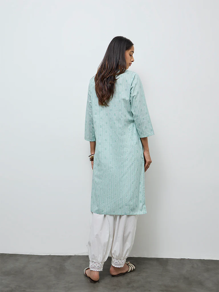 Utsa Mint Leaf Printed Cotton Straight Kurta - Image 4