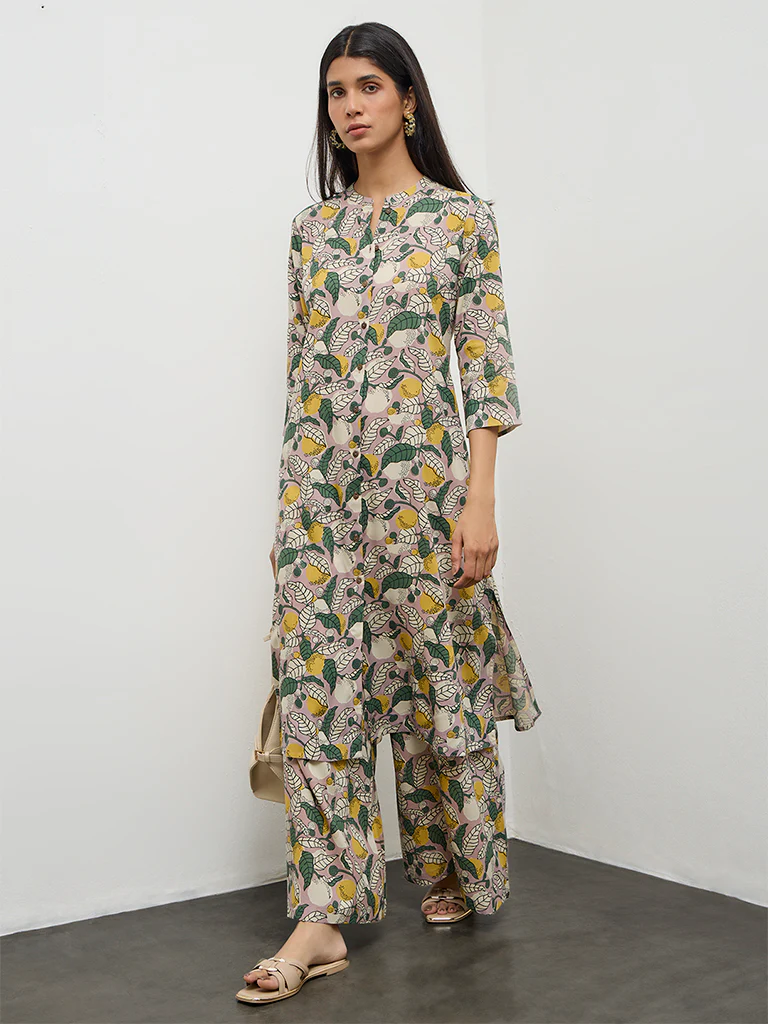 Utsa Multicolor Botanical Pattern A-Line Kurta - Image 2