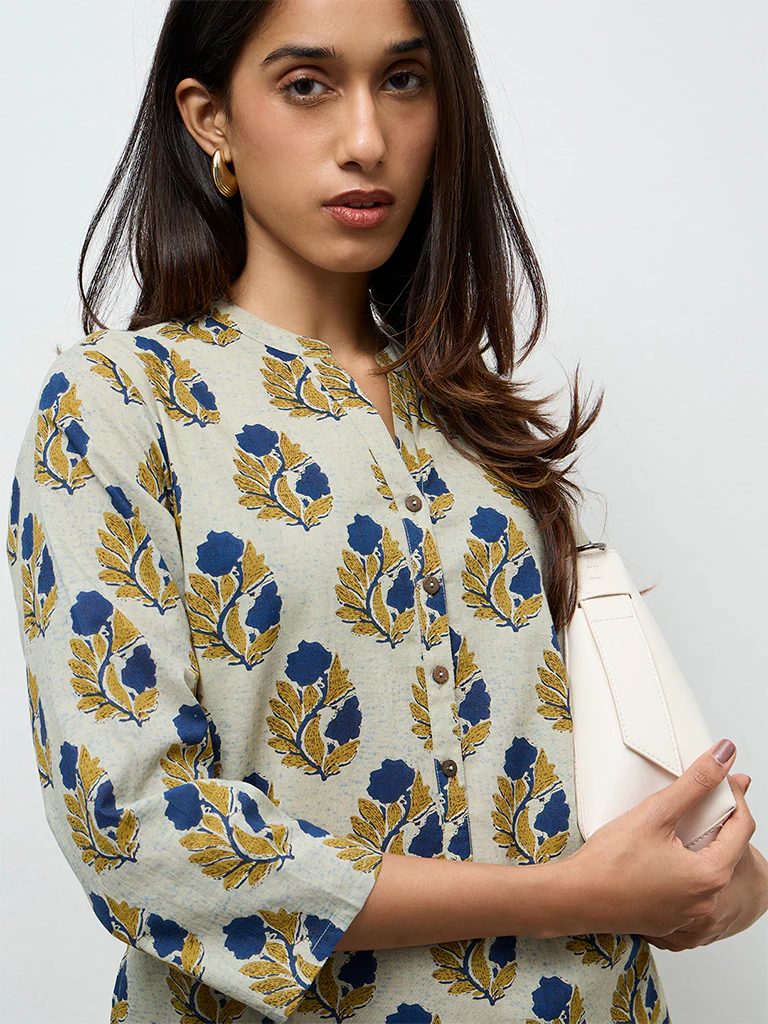 Utsa Multicolour Peacock Butta Printed Cotton Straight Kurta - Image 3