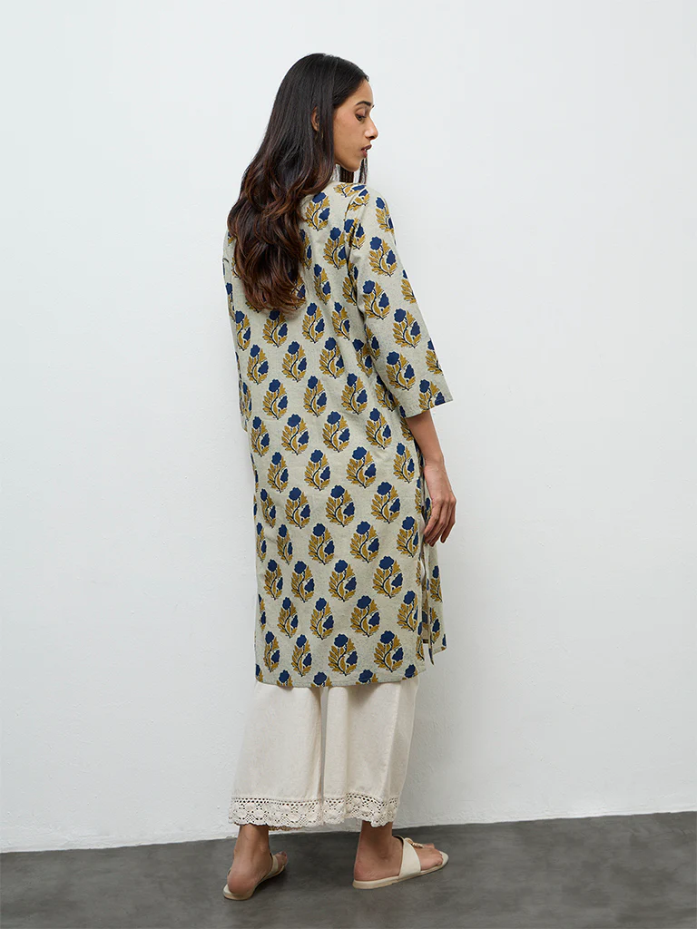 Utsa Multicolour Peacock Butta Printed Cotton Straight Kurta - Image 4