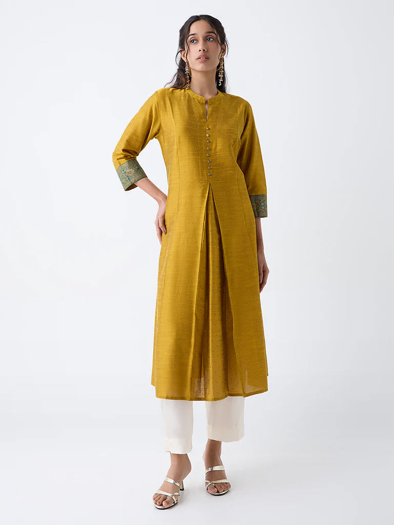 Utsa Mustard A-Line Kurta - Image 2
