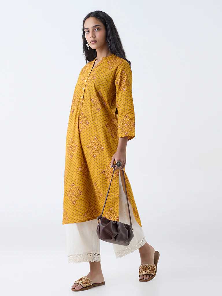 Utsa Mustard Bandhani Design Straight Cotton Kurta - Image 2