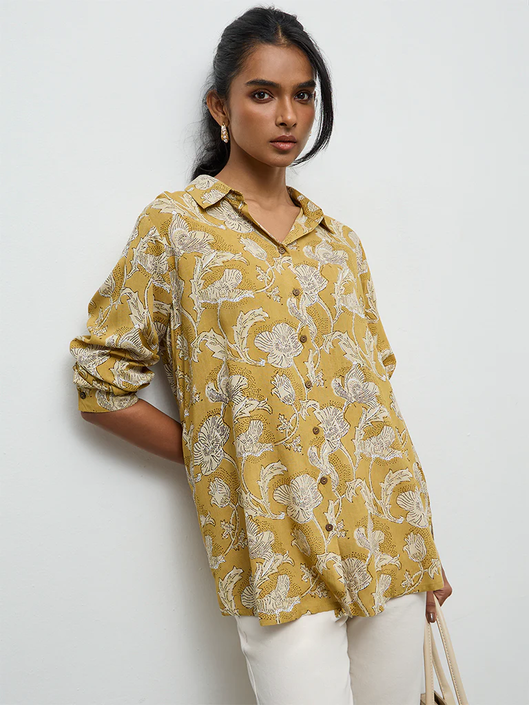 Utsa Mustard Floral Design Tunic