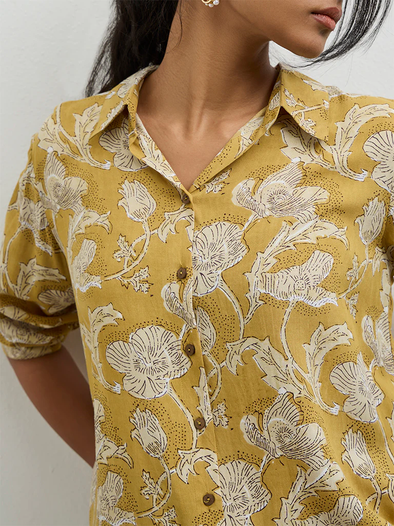 Utsa Mustard Floral Design Tunic - Image 3