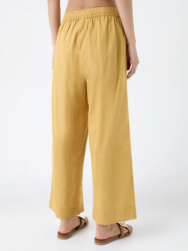 Utsa Mustard Floral Embroidered Cotton Pants - Image 4