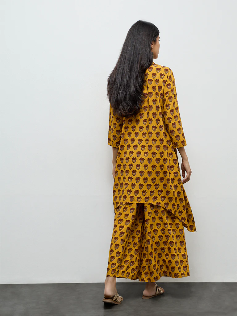 Utsa Mustard Floral Printed A-Line Kurta - Image 4