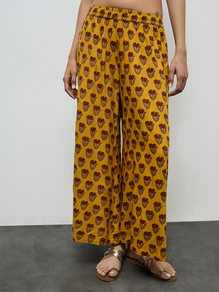 Utsa Mustard Floral Printed Palazzos - Image 2