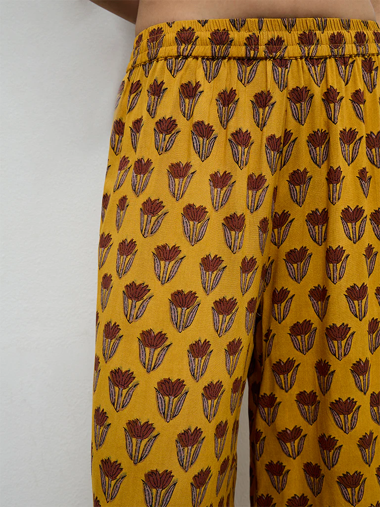 Utsa Mustard Floral Printed Palazzos - Image 3