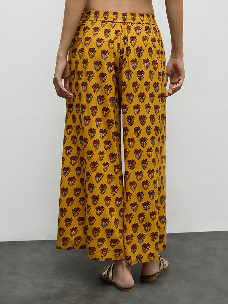 Utsa Mustard Floral Printed Palazzos - Image 4