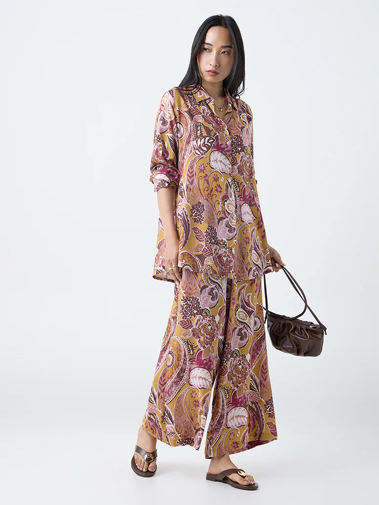 Utsa Mustard Foliage Pattern Pants - Image 2