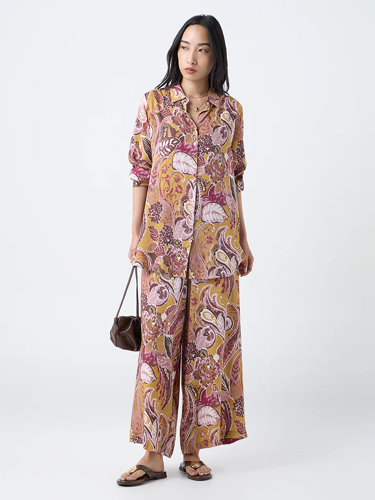Utsa Mustard Foliage Pattern Tunic