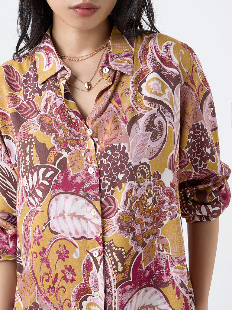Utsa Mustard Foliage Pattern Tunic - Image 3