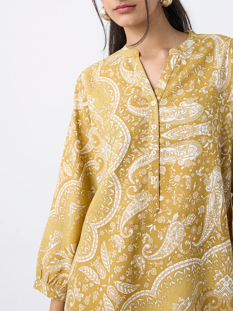 Utsa Mustard Paisley Design Tunic - Image 3
