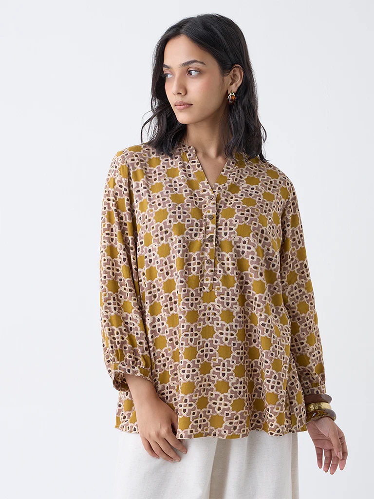 Utsa Mustard Printed Tunic - Image 2