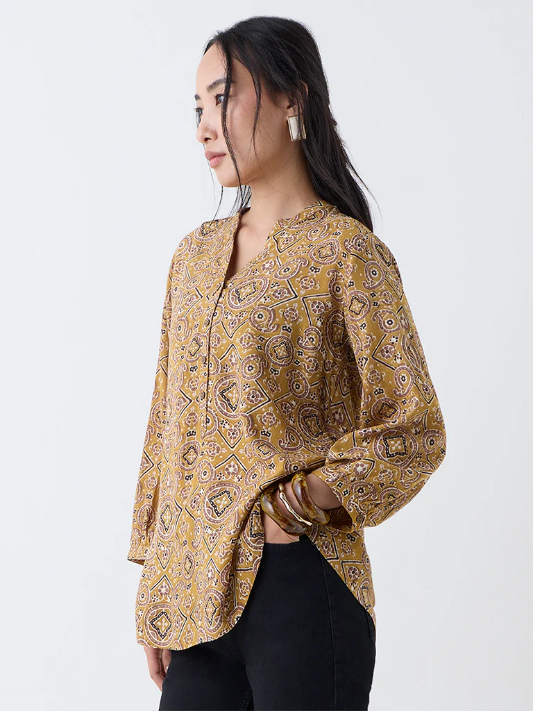 Utsa Mustard Printed Tunic - Image 2