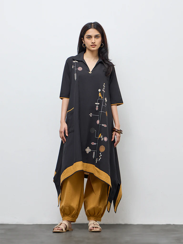 Utsa Mustard Solid Cotton Harem Pants - Image 2