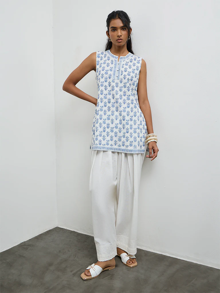 Utsa Navy Foliage Printed Cotton Kurti