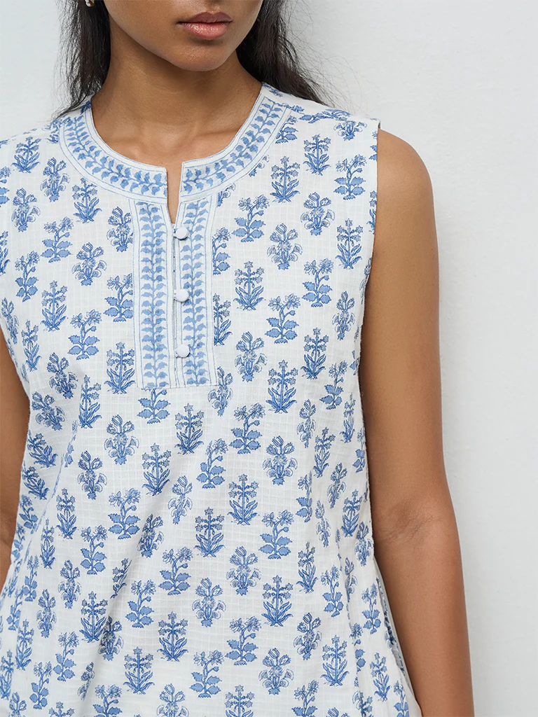 Utsa Navy Foliage Printed Cotton Kurti - Image 3