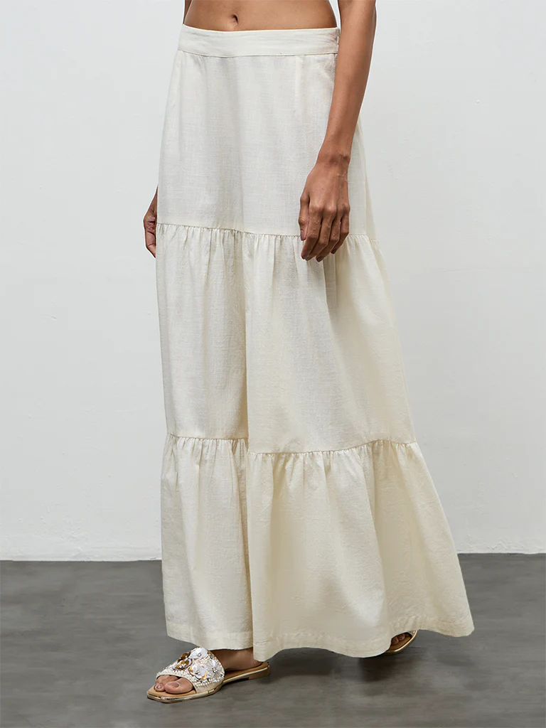 Utsa Off-White Cotton Sharara - Image 2